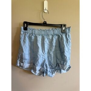 Aerie Chambray Paperbag Waist Shorts Women's M/M Light Blue Cuffed Rolled